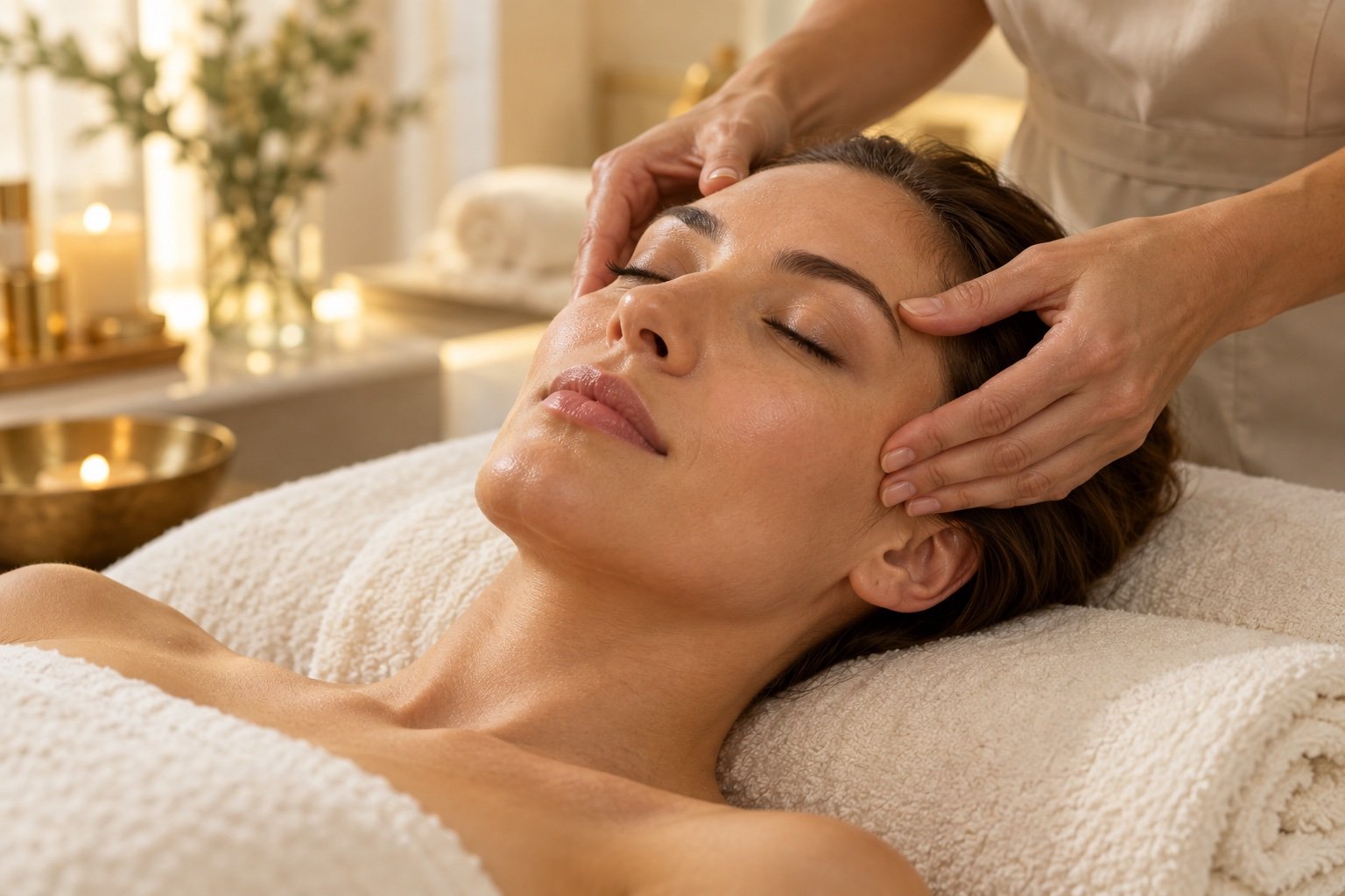 A relaxing facial massage with gentle care at the temples
